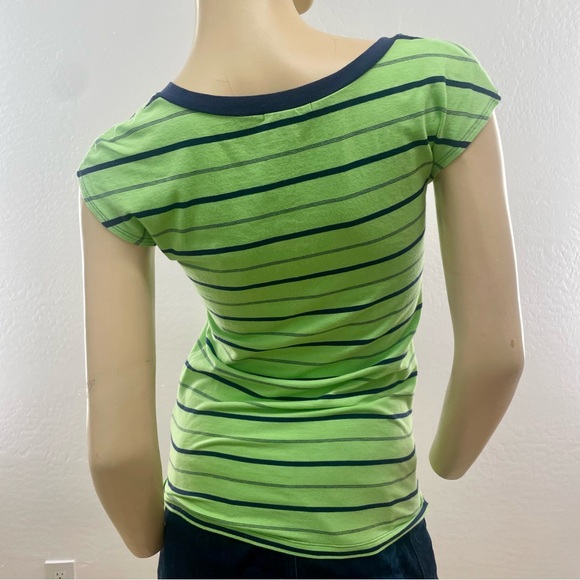 Theory- bright green and blue striped v neck tank- small - Picture 4 of 12